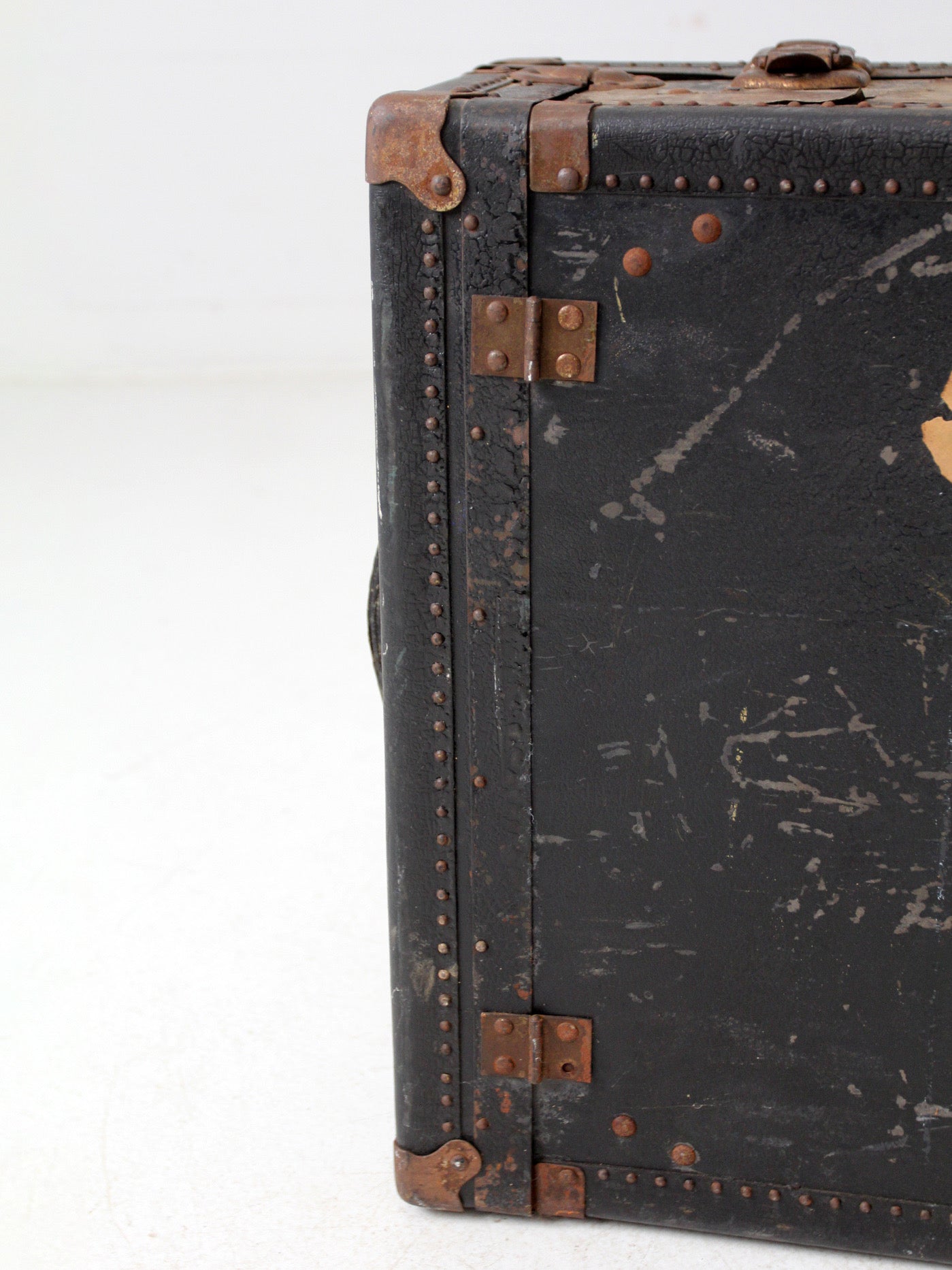 antique leather suitcase with European hotel labels, early 20th century