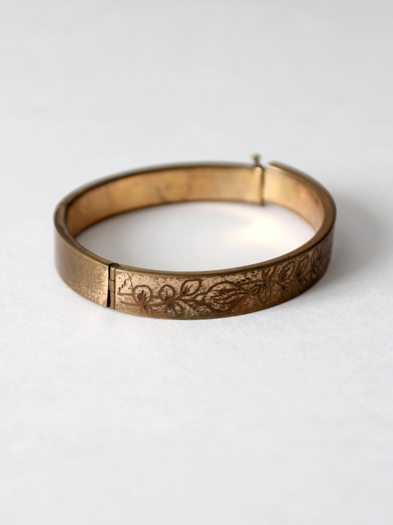 vintage gold tone etched bangle bracelet