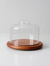 mid-century teak cheese board with glass dome