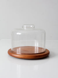 mid-century teak cheese board with glass dome