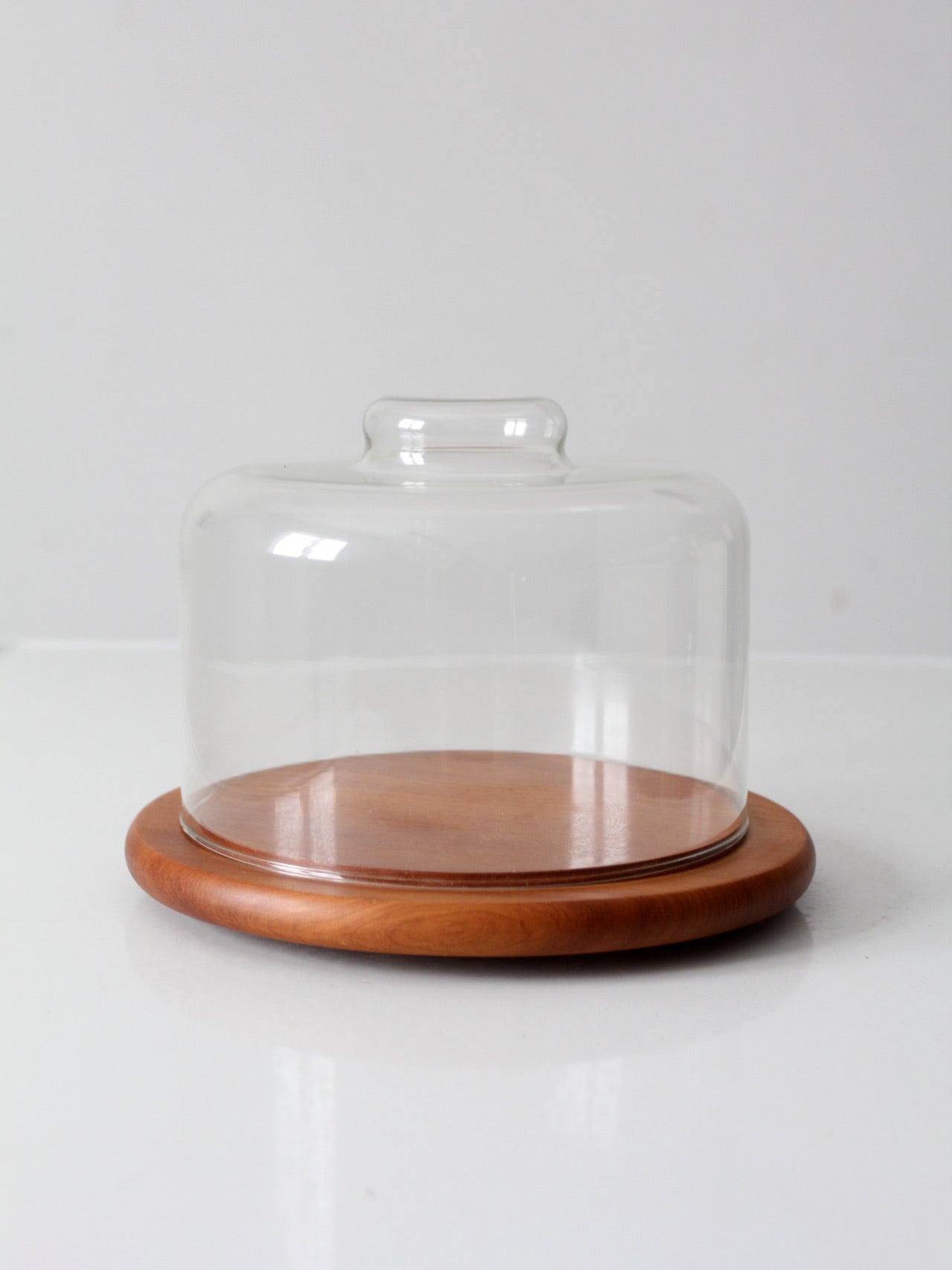 mid-century teak cheese board with glass dome