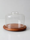 mid-century teak cheese board with glass dome