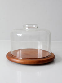 mid-century teak cheese board with glass dome