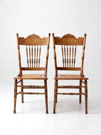 antique Victorian pressed back cane seat chairs pair
