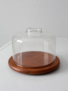 mid-century teak cheese board with glass dome
