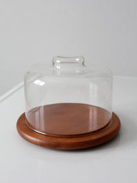 mid-century teak cheese board with glass dome