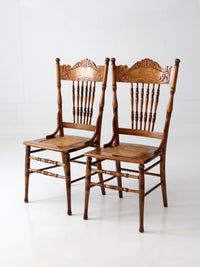 antique Victorian pressed back cane seat chairs pair