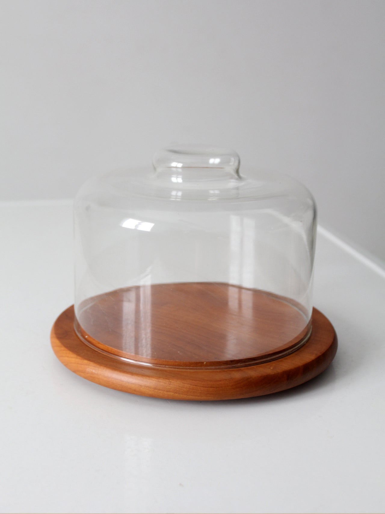 mid-century teak cheese board with glass dome