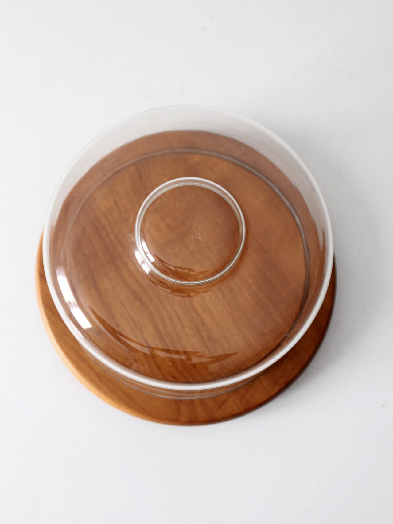 mid-century teak cheese board with glass dome