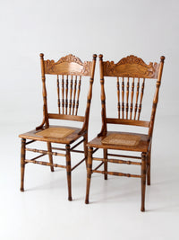 antique Victorian pressed back cane seat chairs pair