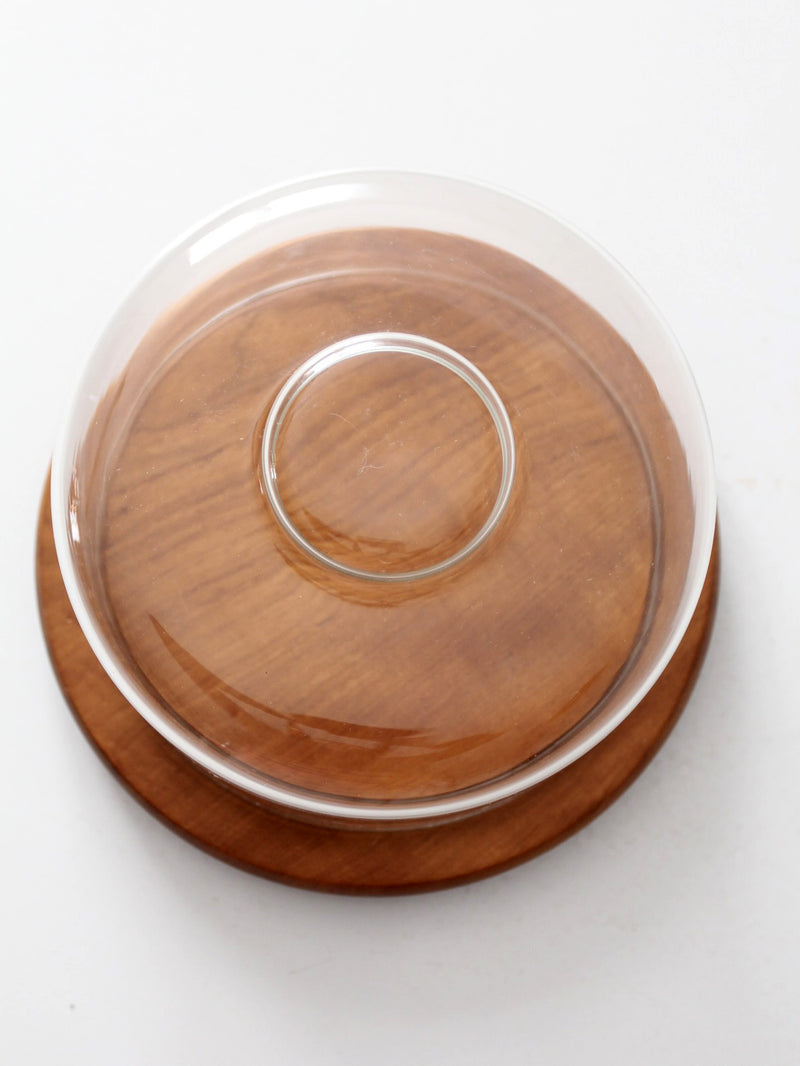 mid-century teak cheese board with glass dome