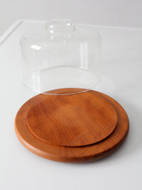 mid-century teak cheese board with glass dome