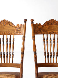 antique Victorian pressed back cane seat chairs pair