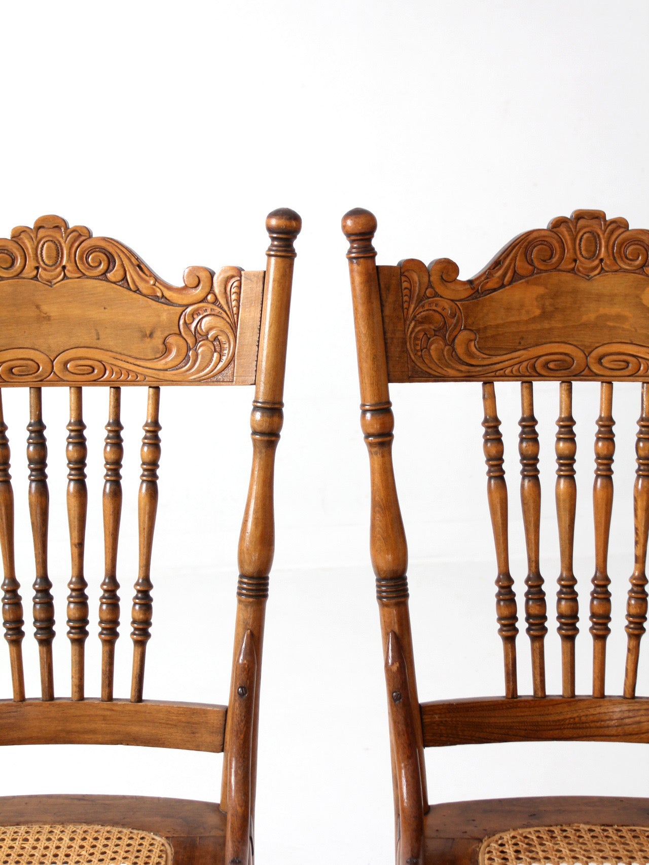 antique Victorian pressed back cane seat chairs pair