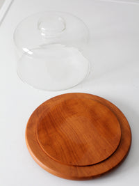 mid-century teak cheese board with glass dome