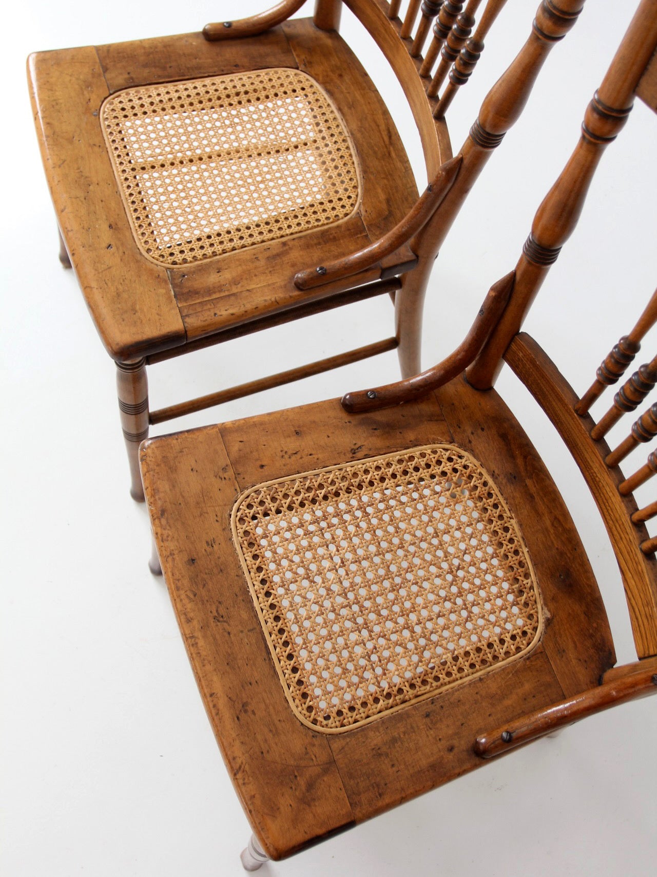 antique Victorian pressed back cane seat chairs pair