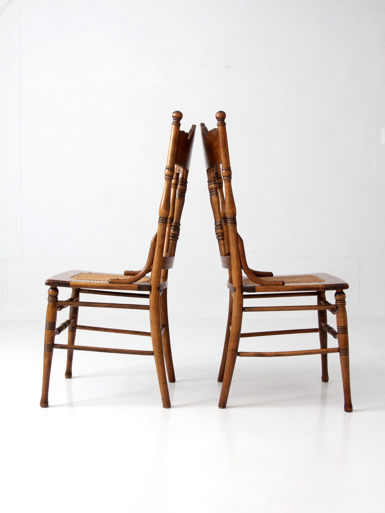 antique Victorian pressed back cane seat chairs pair