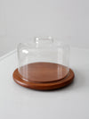 mid-century teak cheese board with glass dome