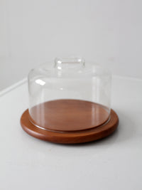 mid-century teak cheese board with glass dome