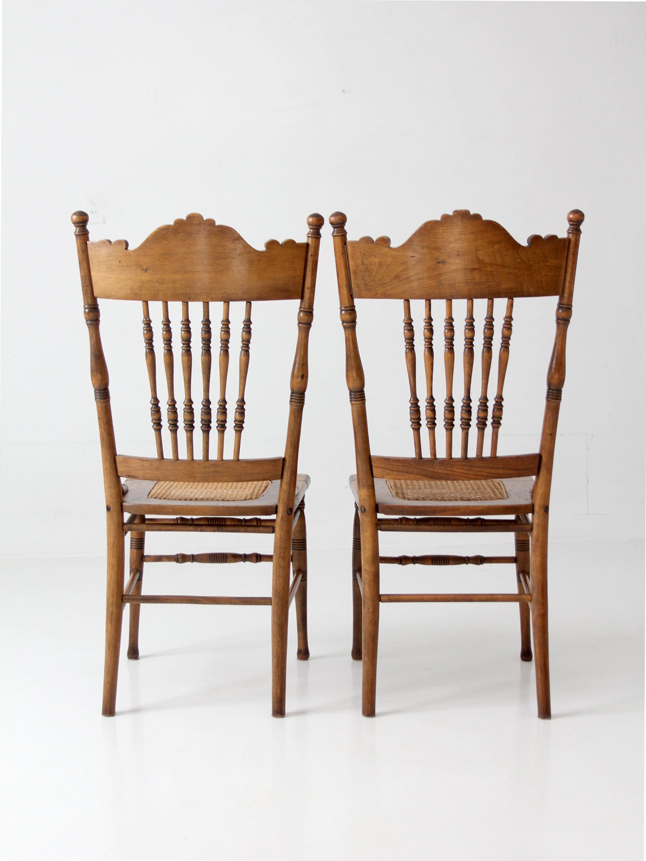 antique Victorian pressed back cane seat chairs pair