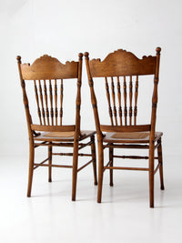 antique Victorian pressed back cane seat chairs pair