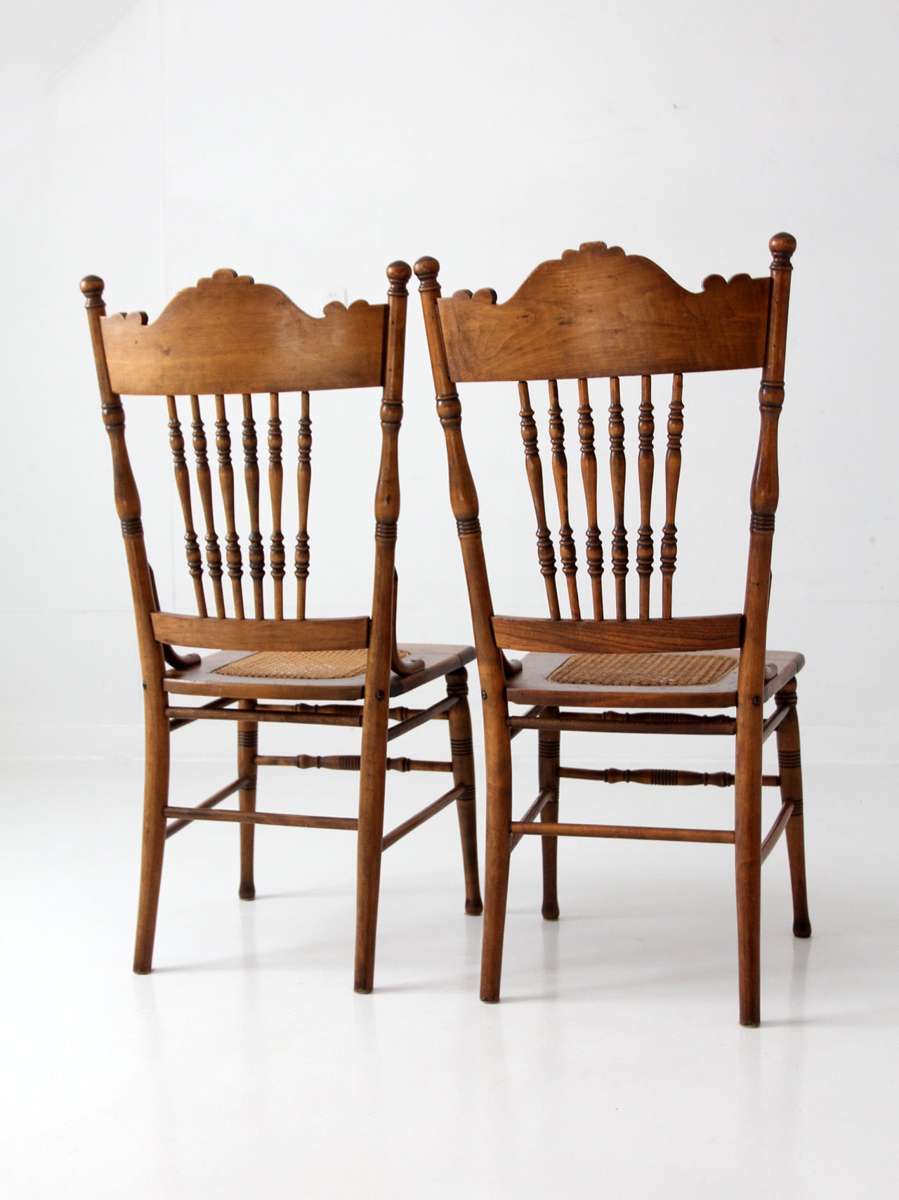 antique Victorian pressed back cane seat chairs pair