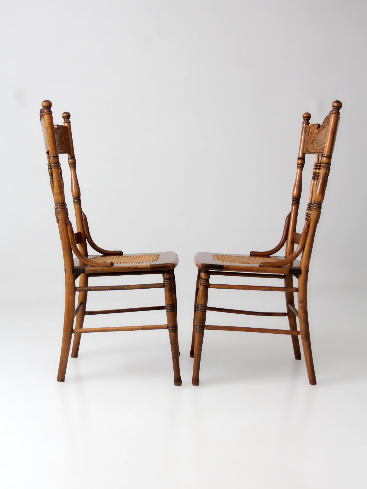 antique Victorian pressed back cane seat chairs pair