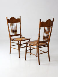 antique Victorian pressed back cane seat chairs pair