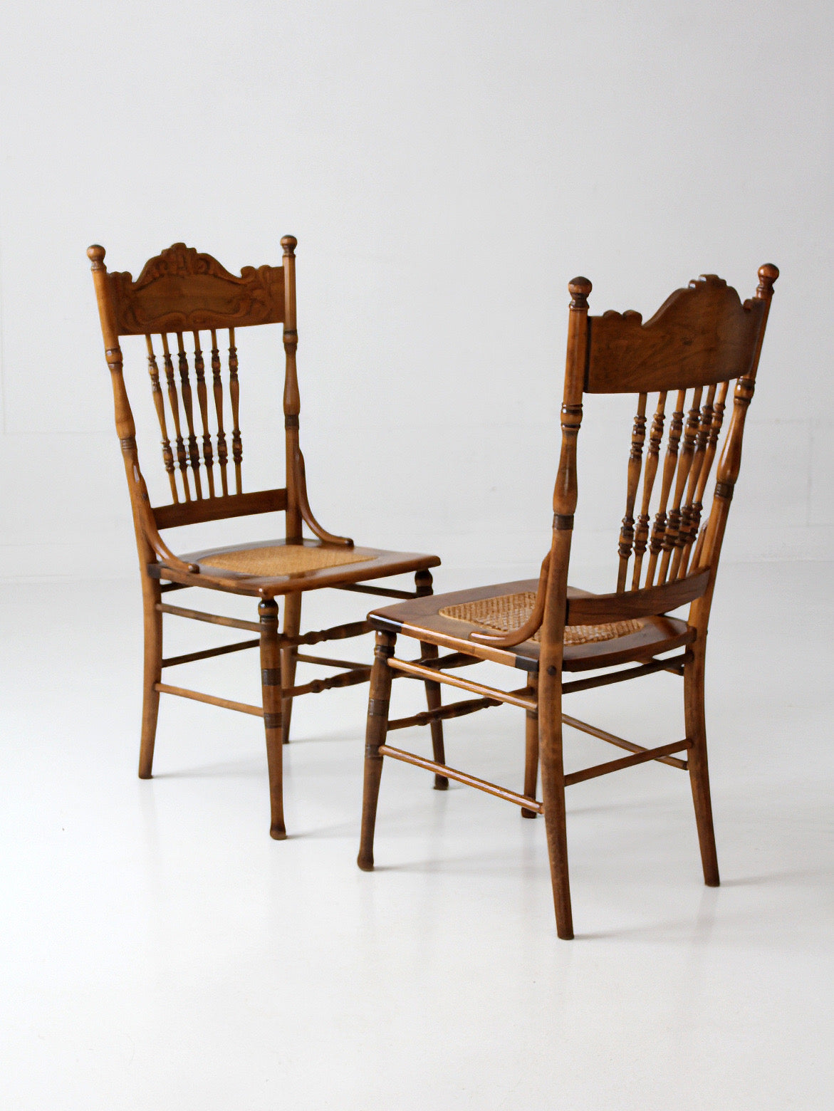 antique Victorian pressed back cane seat chairs pair