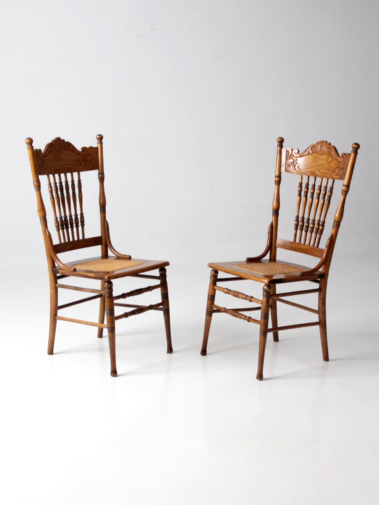 antique Victorian pressed back cane seat chairs pair
