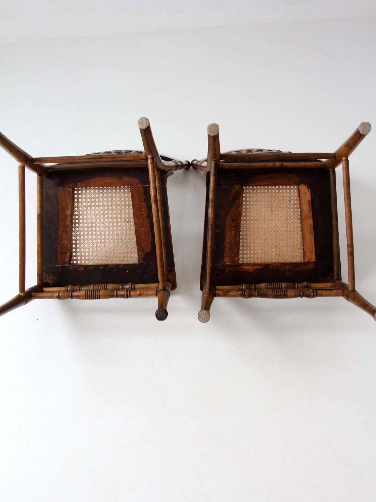 antique Victorian pressed back cane seat chairs pair