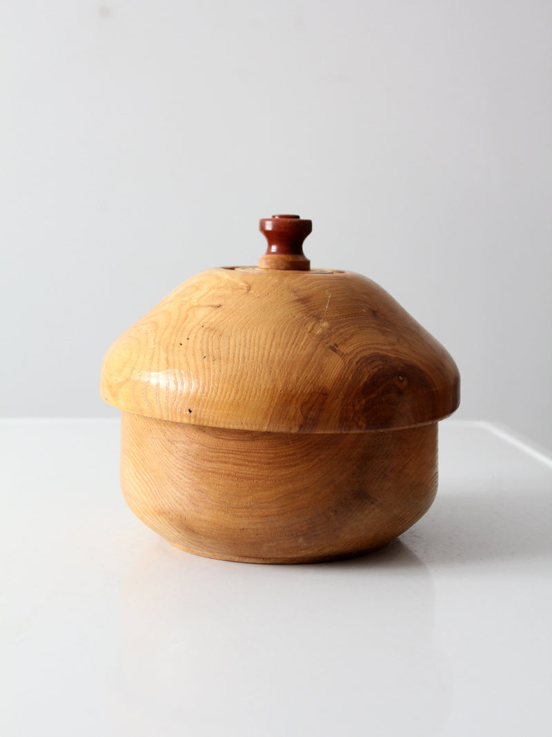 vintage handmade wood bowl with lid