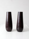 vintage wooden vases with glass inserts pair