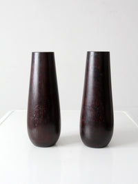 vintage wooden vases with glass inserts pair
