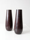vintage wooden vases with glass inserts pair