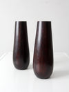 vintage wooden vases with glass inserts pair