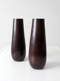 vintage wooden vases with glass inserts pair