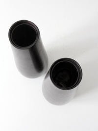 vintage wooden vases with glass inserts pair