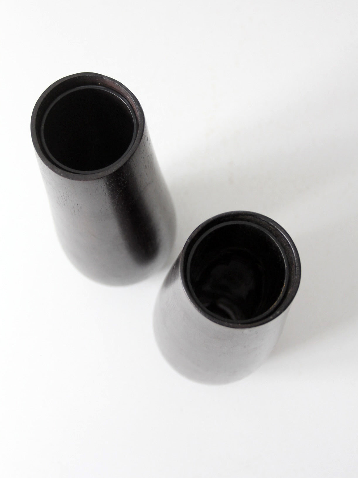 vintage wooden vases with glass inserts pair