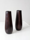 vintage wooden vases with glass inserts pair