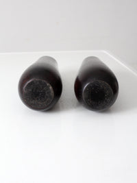 vintage wooden vases with glass inserts pair