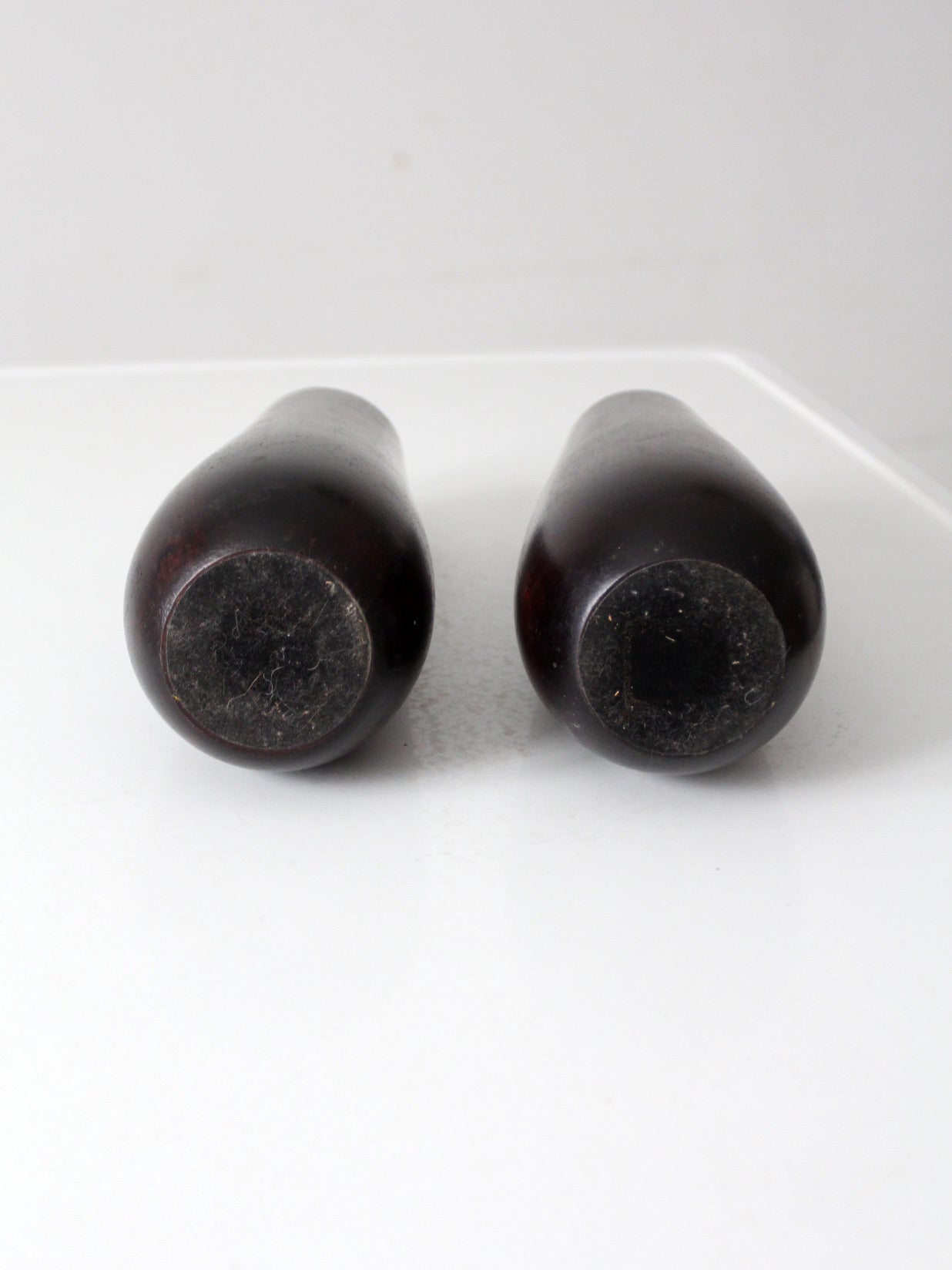 vintage wooden vases with glass inserts pair