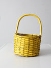 vintage yellow wicker handle basket