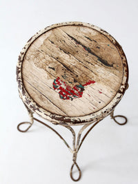 vintage twisted metal garden stool with wood top