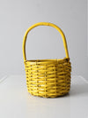 vintage yellow wicker handle basket