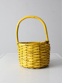 vintage yellow wicker handle basket