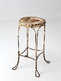 vintage twisted metal garden stool with wood top