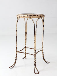vintage twisted metal garden stool with wood top