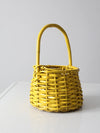 vintage yellow wicker handle basket