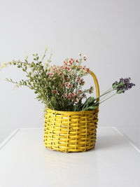 vintage yellow wicker handle basket